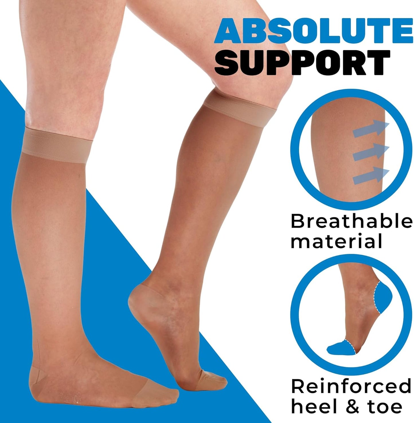 (3 Pairs - Closed Toe) Made in USA - Wide Calf Compression Stockings for Women 15-20mmHg - Womens Compression Knee High Support Socks for Circulation, Embolism, Edema - Beige, 3X-Large - A101BE6-3