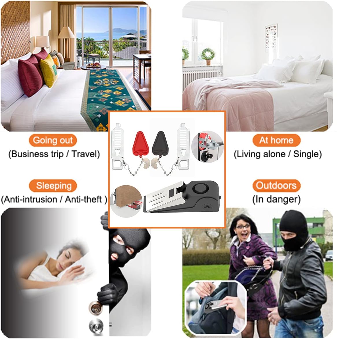 3 Packs Portable Door Stop Alarm & Door Lock, Upgraded Home Security Door Locker Devices Pocket Door Stopper Self Defensey Tools for Travel Home Apartment