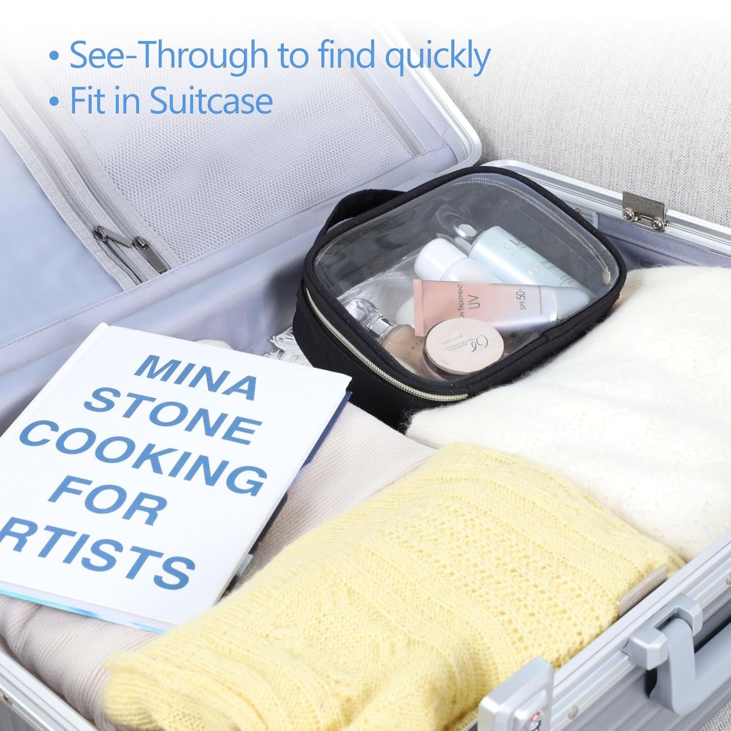 PACKISM TSA Approved Toiletry Bag, 3 Pack Clear Makeup Bags with Handle Large Opening, Clear Toiletry Bags Fit Carry-on Travel Essentials, Quart-sized Travel Bags for Toiletries, Black