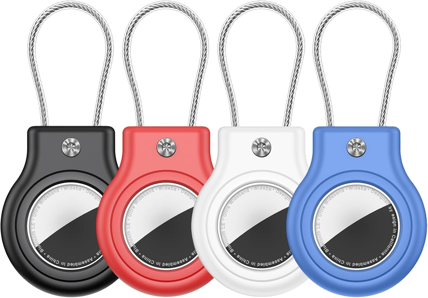 Waterproof Airtag Holder,4 Pack Airtag Case with Secure Lock,Airtags Keychain for Apple Air tag,Anti-Lost Protective Case Air tags Accessories for GPS Tracker Luggage,Bag,Key,Pet-Black/Blue/White/Red