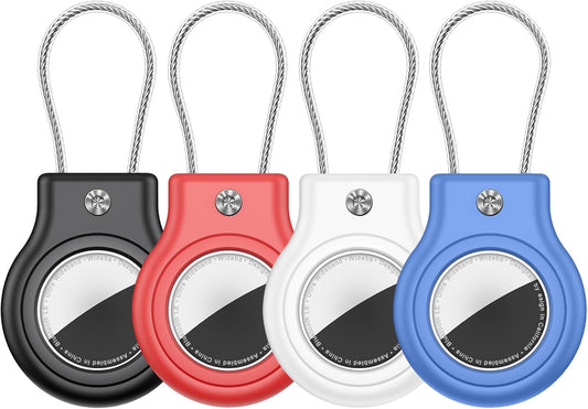 Waterproof Airtag Holder,4 Pack Airtag Case with Secure Lock,Airtags Keychain for Apple Air tag,Anti-Lost Protective Case Air tags Accessories for GPS Tracker Luggage,Bag,Key,Pet-Black/Blue/White/Red