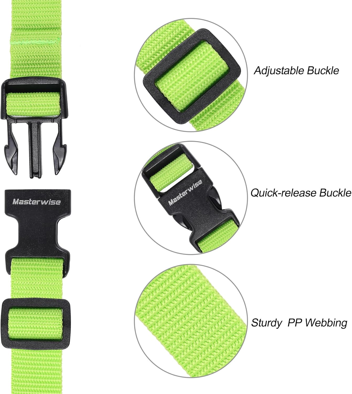 Buckle Straps with Clips, Adjustable Nylon Strap with Buckle, Packing Strap, Green 4 Pack (6’x1)
