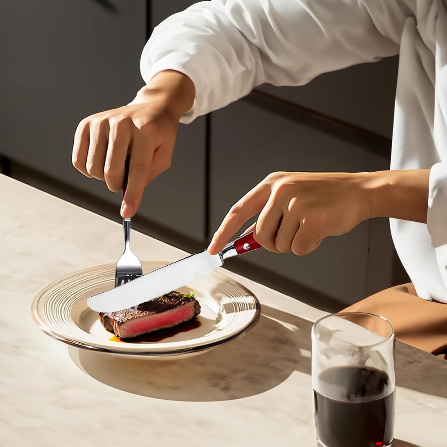 20-Piece Silverware Set for 4, High-end Everyday Flatware Set, Red Handles Cutlery Set, Retro Stainless Steel Forks and Spoons, Mirror Finished Utensil for Home Restaurant, Dishwasher Safe