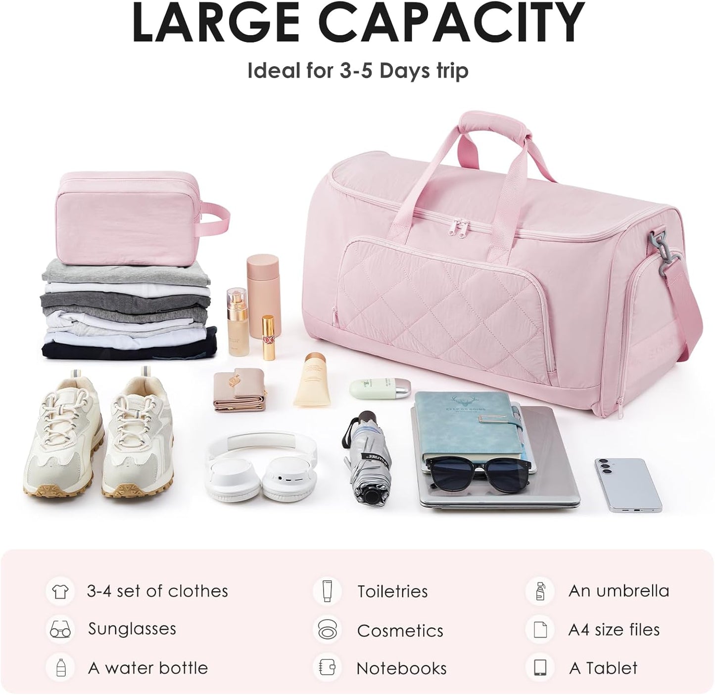 Rolling Garment Bag for Travel,Duffle Garment Bag with Wheels and Shoe Compartment for Men and Women,3 in 1 Suit Dress Bags with Wheels (Pink)