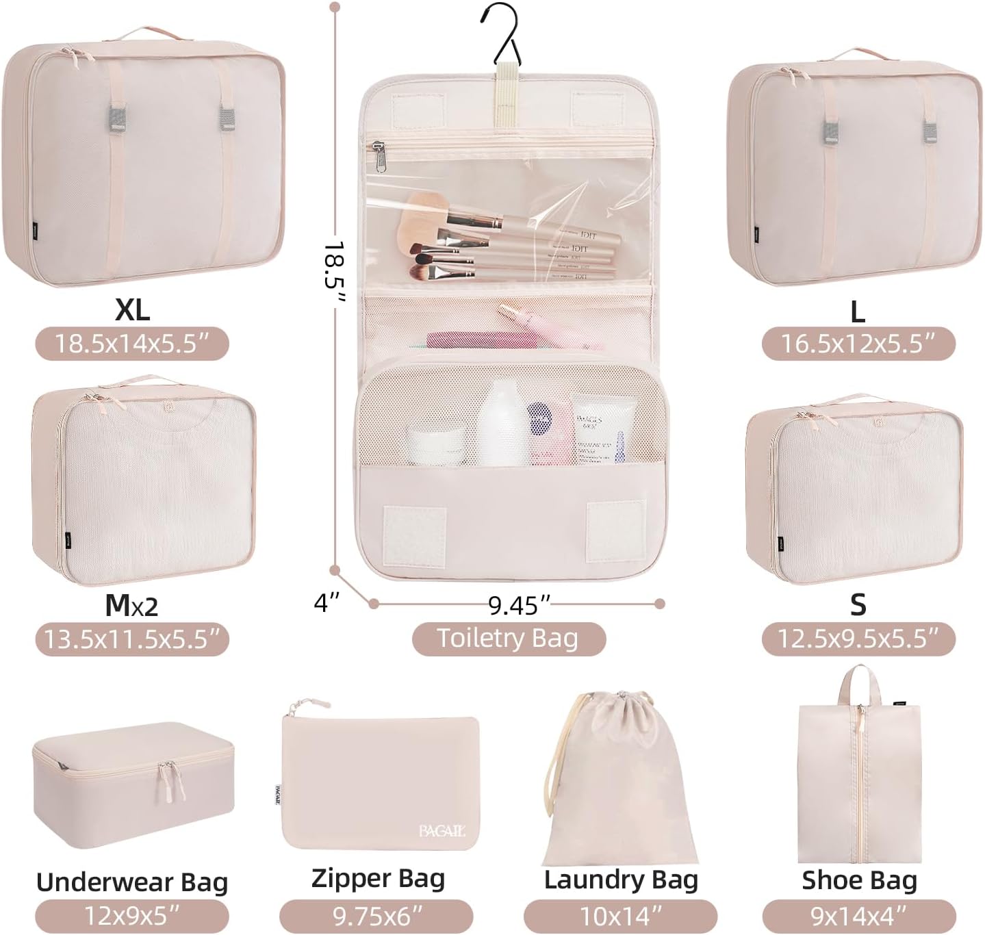 BAGAIL 6 Set/8 Set/10 Set Packing Cubes Various Sizes Packing Organizer for Travel Accessories Luggage Carry On Suitcase