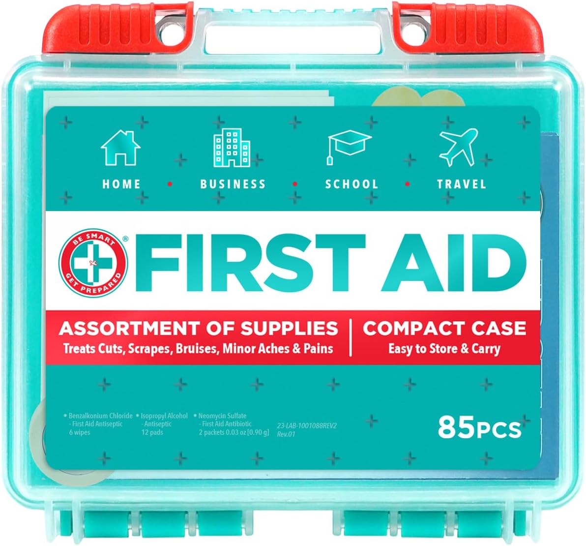 Be Smart Get Prepared 85 Piece First Aid Kit: Clean, Treat, Protect Minor Cuts, Scrapes. Home, Office, Car, School, Business, Travel, Emergency, Survival, Hunting, Outdoor, Camping & Sports, FSA HSA