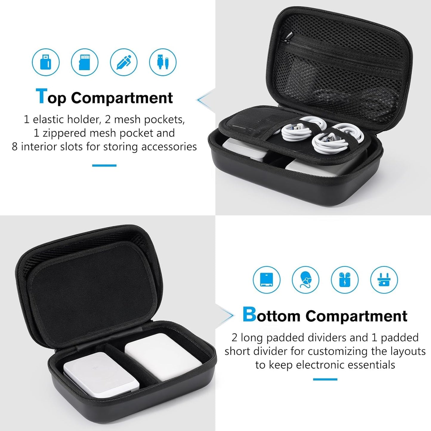 ProCase Hard Travel Electronic Organizer Case for MacBook Power Adapter Chargers Cables Power Bank Apple Magic Mouse Apple Pencil USB Flash Disk SD Card Small Portable Accessories Bag