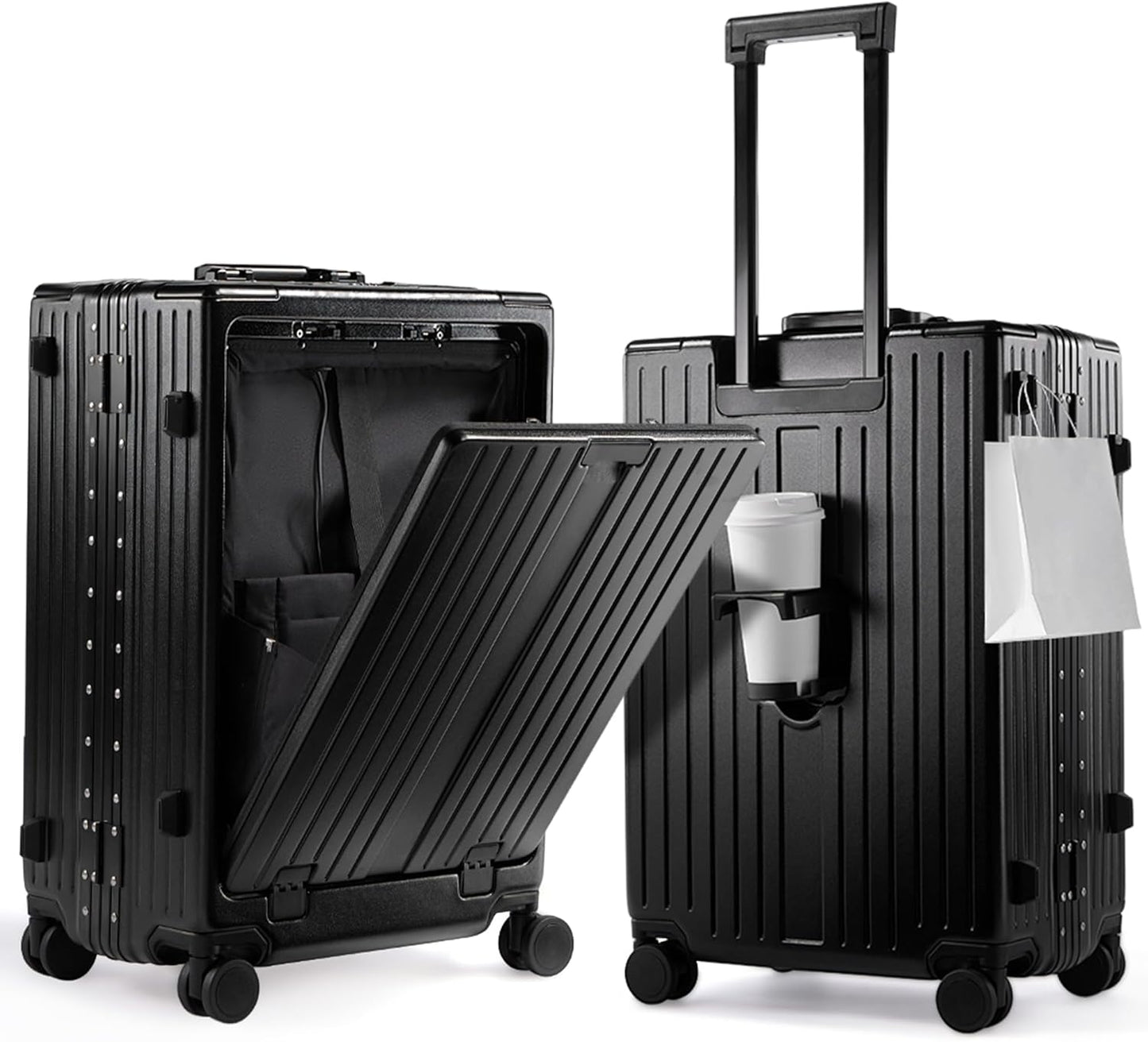 UrbanExplorer 20 Inch Carry On Luggage TSA Approved, Aluminum Frame Zipperless Luggage Carry On with Compartment for Short Trips, ABS+PC Hard Shell Suitcases with Spinner Wheels, Black