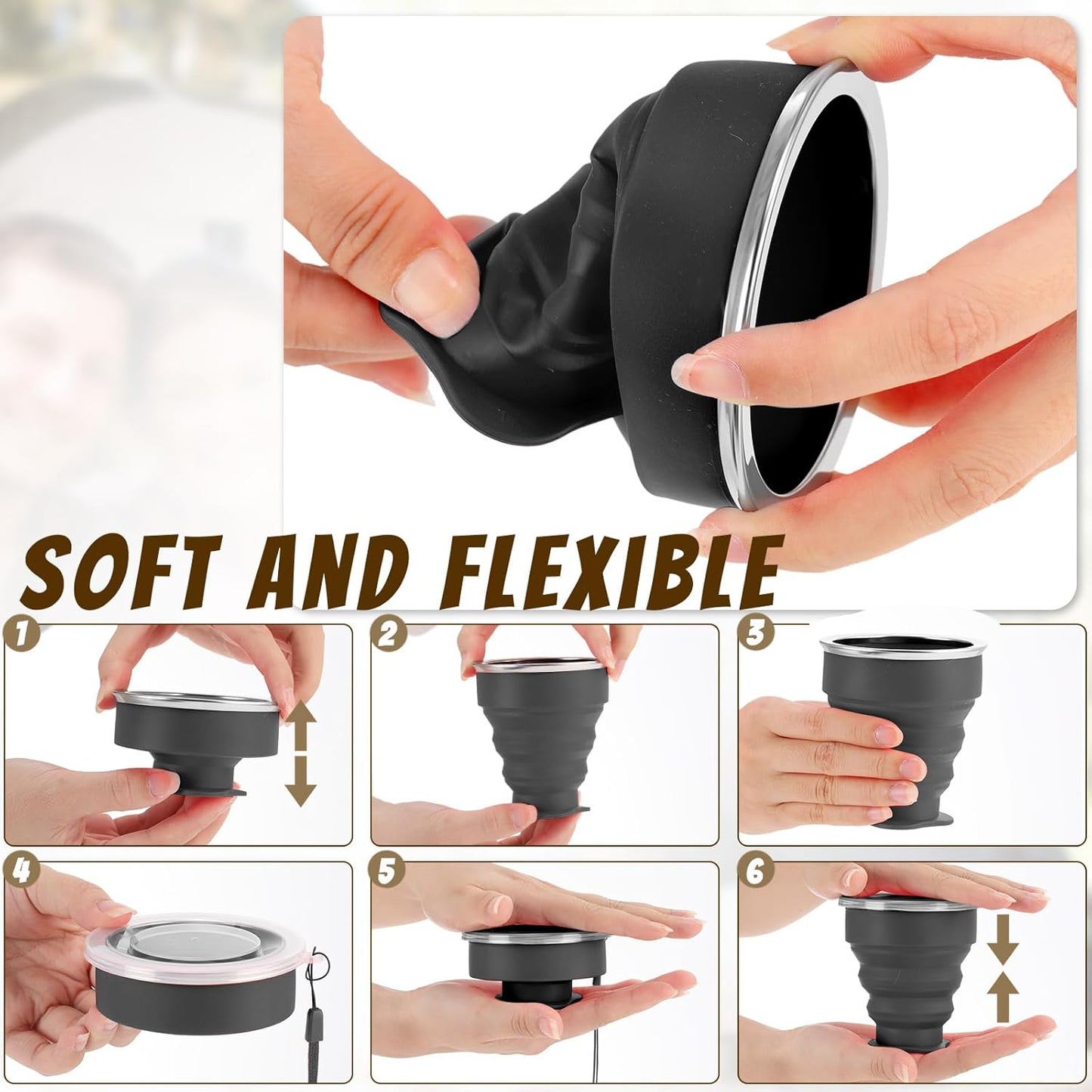 12 Pcs Silicone Collapsible Cup 7.04 oz Folding Camping Travel Collapsible Coffee Cup Portable Reusable Expandable Drinking with Lids for Outdoor Hiking