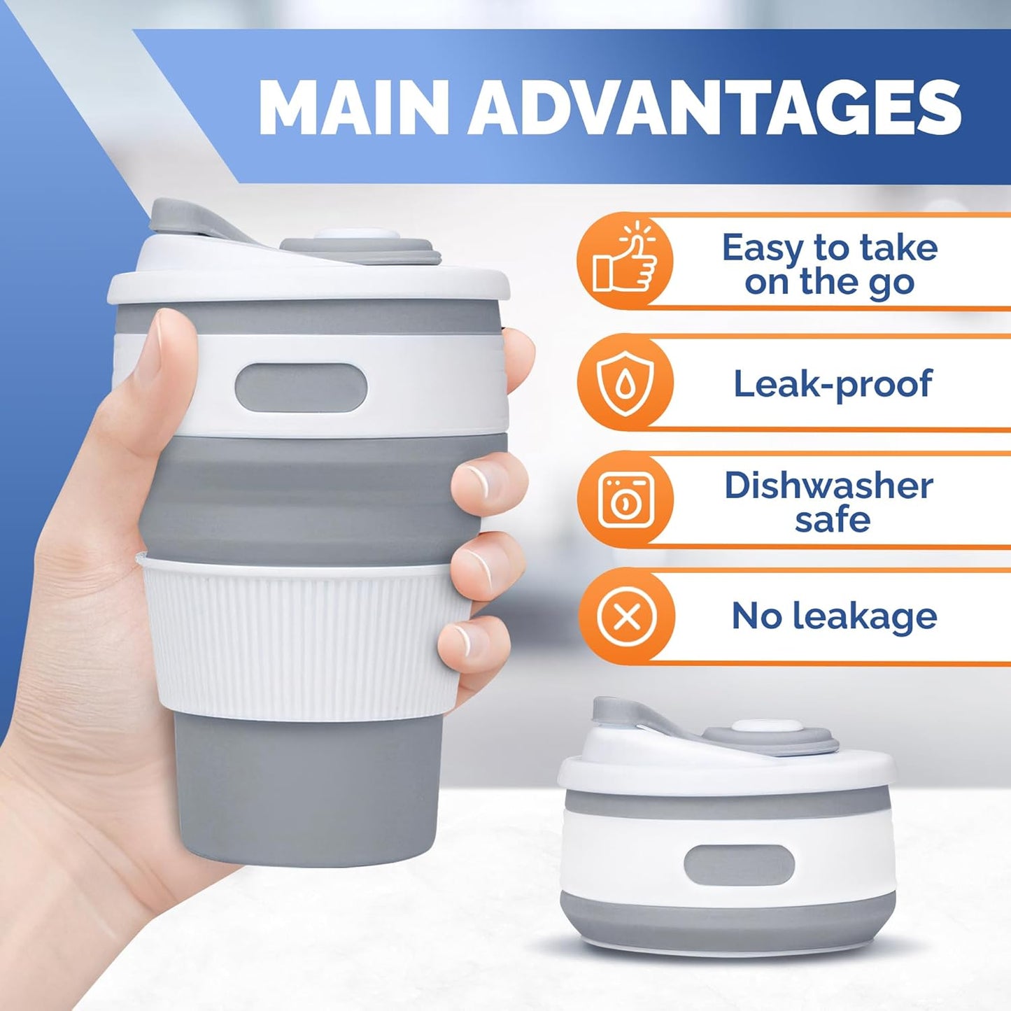 2-Pack Collapsible Coffee Cup Reusable – 12oz Leakproof Travel Coffee Mug, Silicone, Foldable & Portable for Hiking, Camping, Office | Lightweight, Heat-Resistant, Easy to Clean, Outdoor & Travel Cup