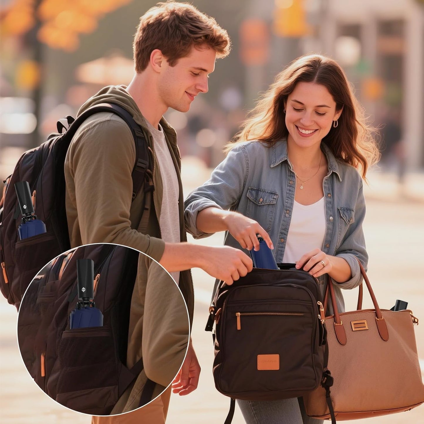 Travel Umbrella Superior, Beautiful & Compact, Large Strong but Light Portable and Automatic Folding Rain Umbrella, Premium Grip, Fits Car & Backpack