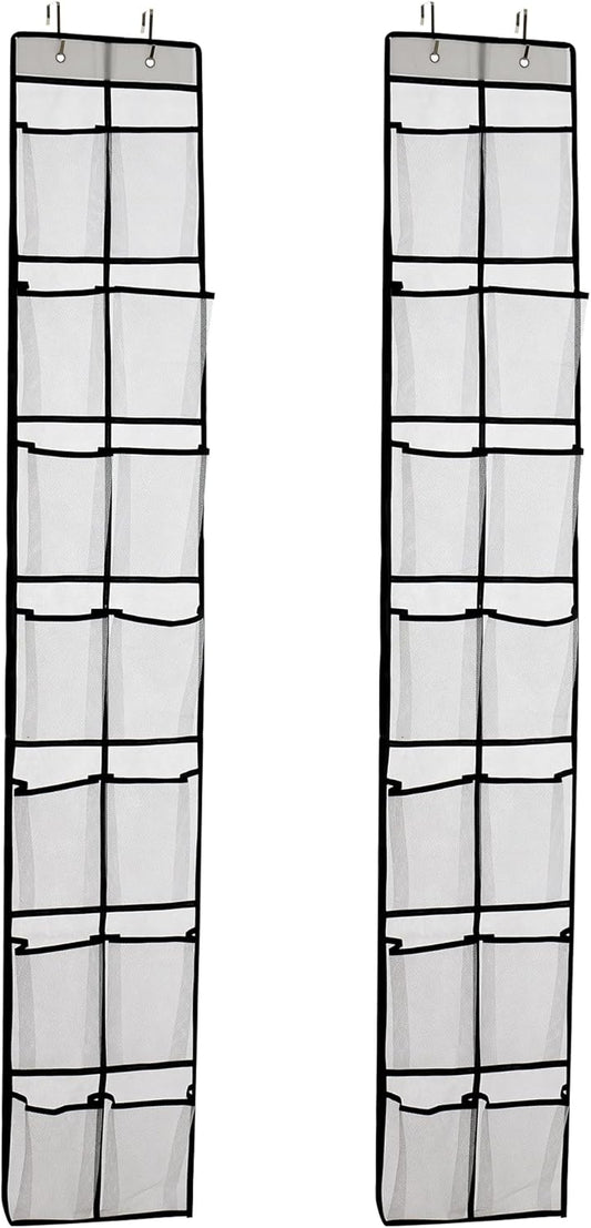 Over The Door Shoe Organizer, 14 Large Mesh Pockets Hanging Shoe Rack for Closet Organizers and Storage, White, 2-pack (white)