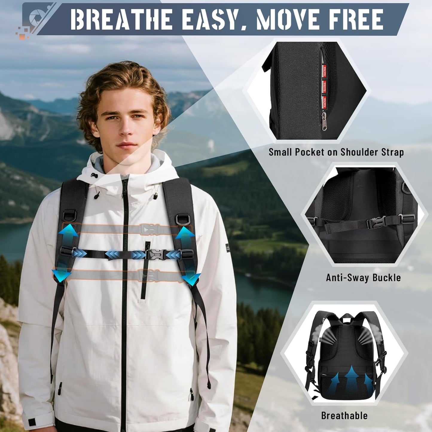 RAINSMORE Camera Backpack Hard Shell for DSLR/SLR Waterproof Camera Bag with Laptop Compartment 15.6 Inch Professional Camera Case with Rain Cover Photography Backpack Bag with Camera Lens Case Black