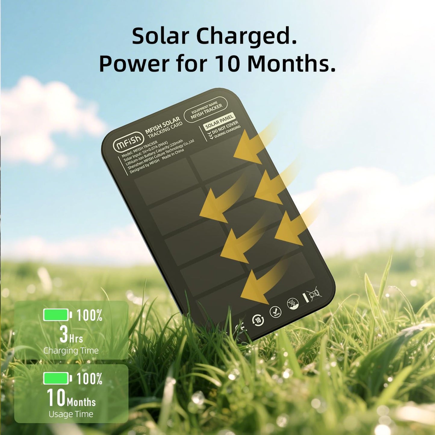 MFish Wallet Tracker Card, GPS Bluetooth Tracker, Air-Tag Works with Apple Find My (iOS Only), Solar-Powered Smart Card Wallet Finder, Item Locator for Backpack, Luggage Tags, Passports, Keys