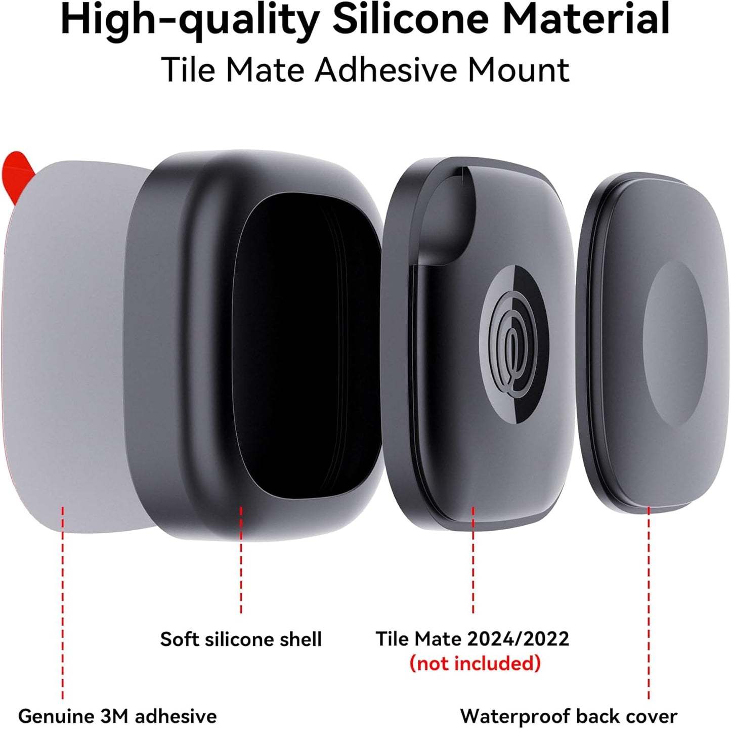 2 Pack for Tile Life360 Mate 2024/2022 Bluetooth Tracker Adhesive Mount, Silicone Waterproof Case with 3M Adhesive Sticker Stick on Car/Bike/Luggage, Hidden Tile Mate Full Protective Holder Anti-Lost