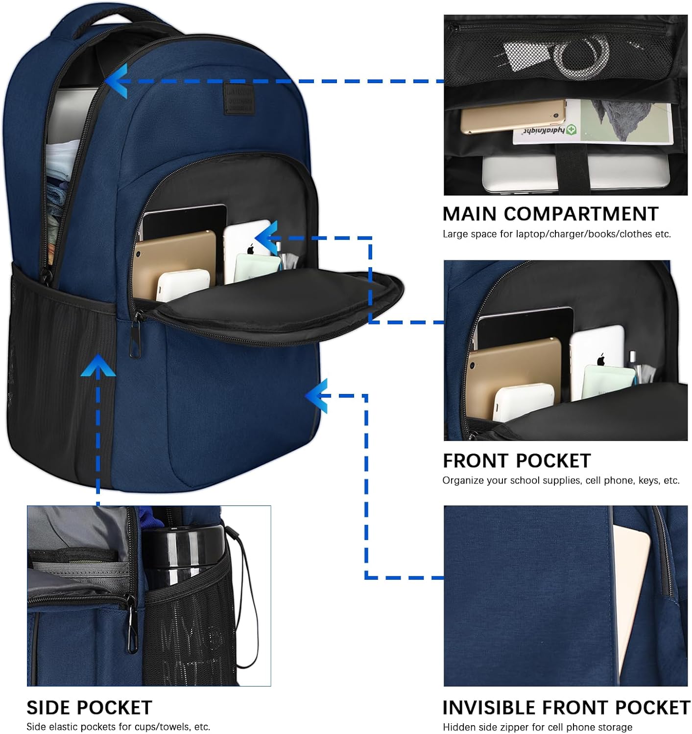 LARIPOP Extra Large Backpack,17.3 Inch Business Laptop backpack for Men Women with USB Charging Port,Water-Resistant Laptopack Weekender Daypack for Work College Computer