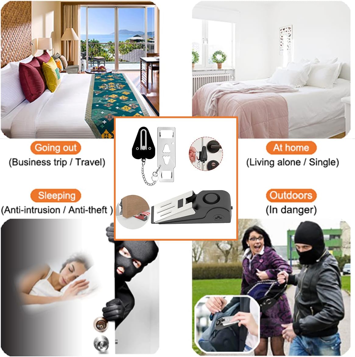 2 Packs Portable Door Stop Alarm & Door Lock, Upgraded Home Security Door Locker Devices Pocket Door Stopper Self Defensey Tools for Hotel Travel Home Apartment House