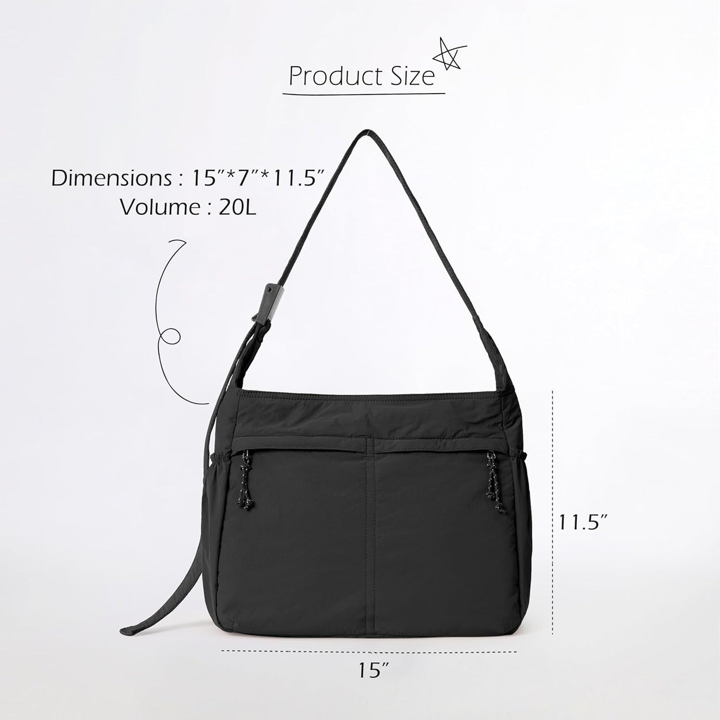 ODODOS 20L Crossbody Tote Bag Large Capacity Lightweight Hobo Shoulder Sling Bags for Gym Shopping Beach Travel