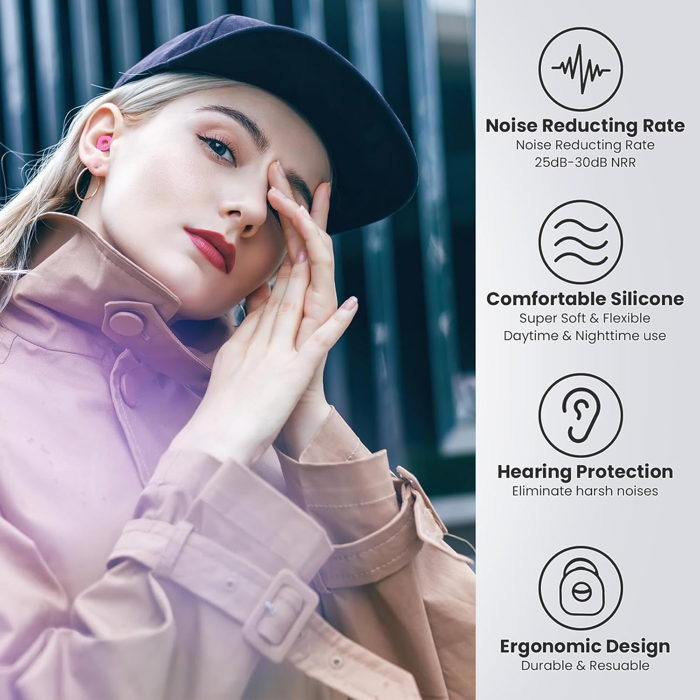 2 Pairs of Earplugs for Sleeping,Reusable Hearing Protection Earplugs with 8 Pairs Ear Tips & One Connector Cord,Soft Earplugs for Noise Reduction,Concert,Musician & Work - 25dB-30dB