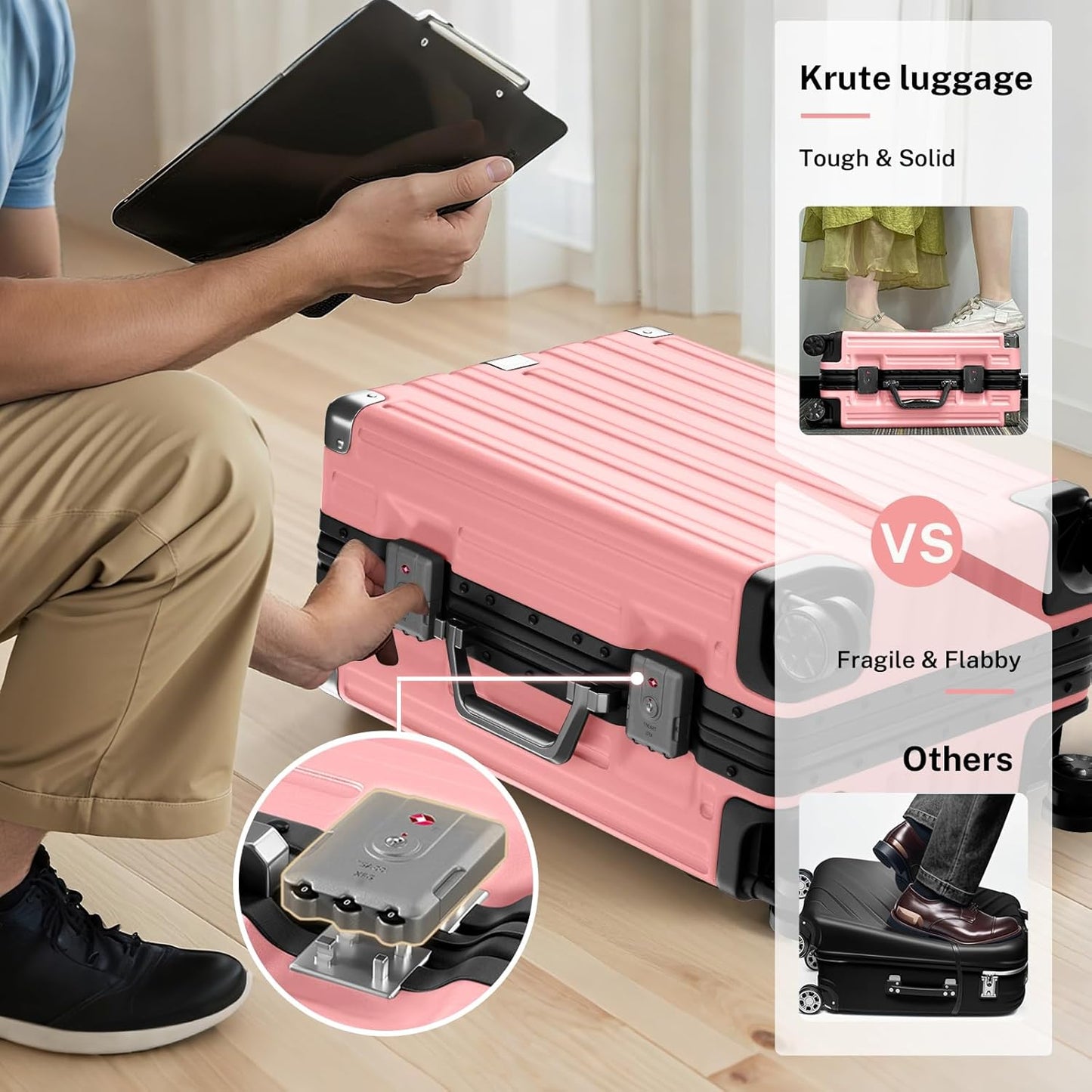 Krute Large Luggage 28 inch Zipperles Suitcase With Spinner Wheels USB Charger Hardside PC Aluminum Frame Luggages Checked Suitcases with TSA Lock (1 Piece)