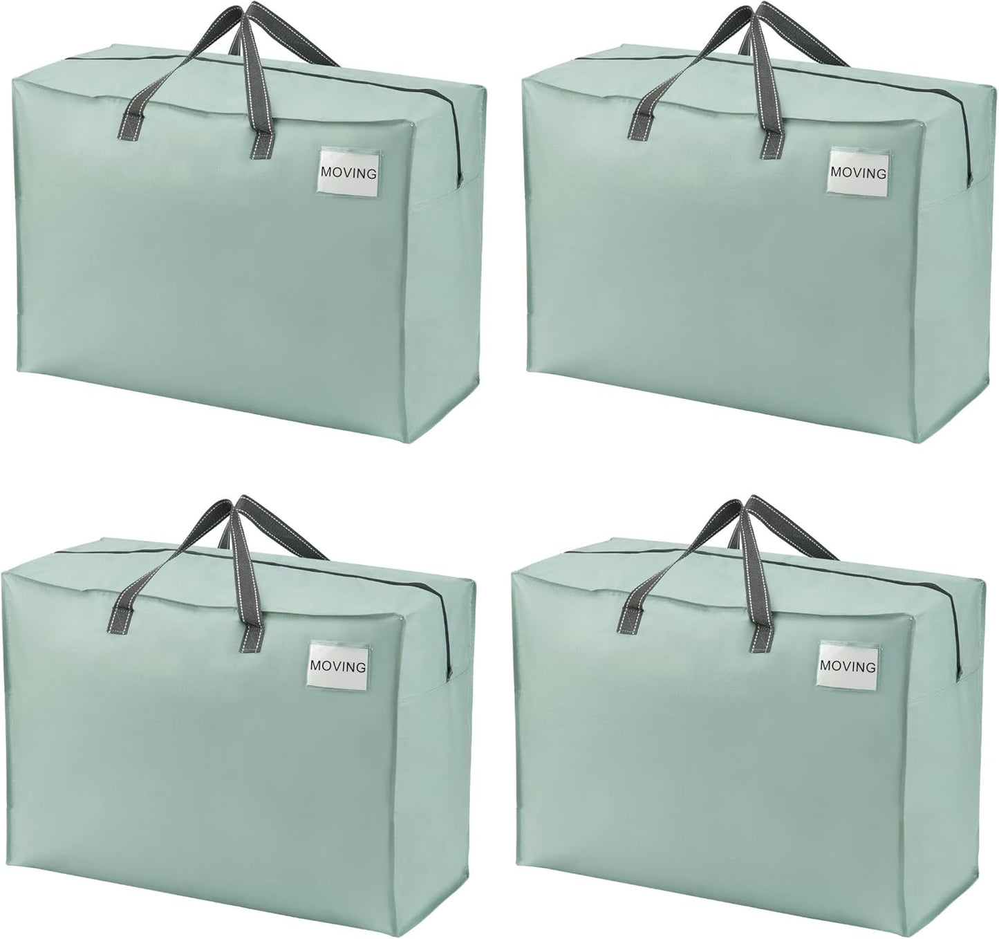 VENO 4 Pack Heavy Duty Moving Bags, Storage Bags, Packing Supplies, Top Zipper, Storage Totes for Camping, Clothes, Bedding, Comforters, Pillows (27 Gallon Light Green, 4 Pack)