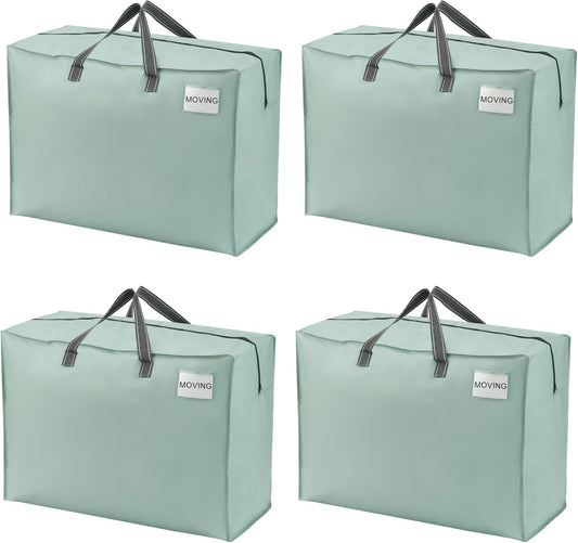 VENO 4 Pack Heavy Duty Moving Bags, Storage Bags, Packing Supplies, Top Zipper, Storage Totes for Camping, Clothes, Bedding, Comforters, Pillows (27 Gallon Light Green, 4 Pack)