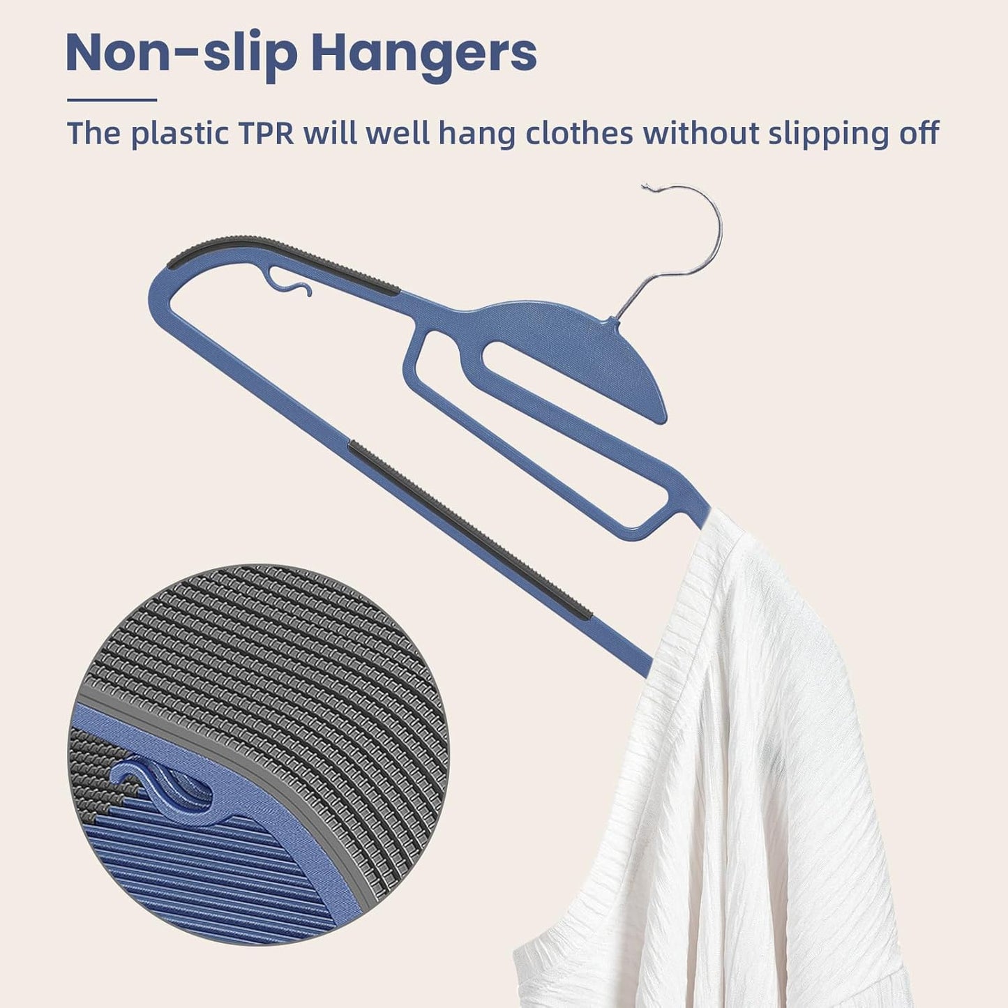 BAGAIL Plastic Hangers 50 Pack with Non-Slip Design,0.2 Inches Thick, 360°Swivel Hook Space Saving Organizer for Bedroom Closet,Shirts,Pants(Navy- S Shaped)