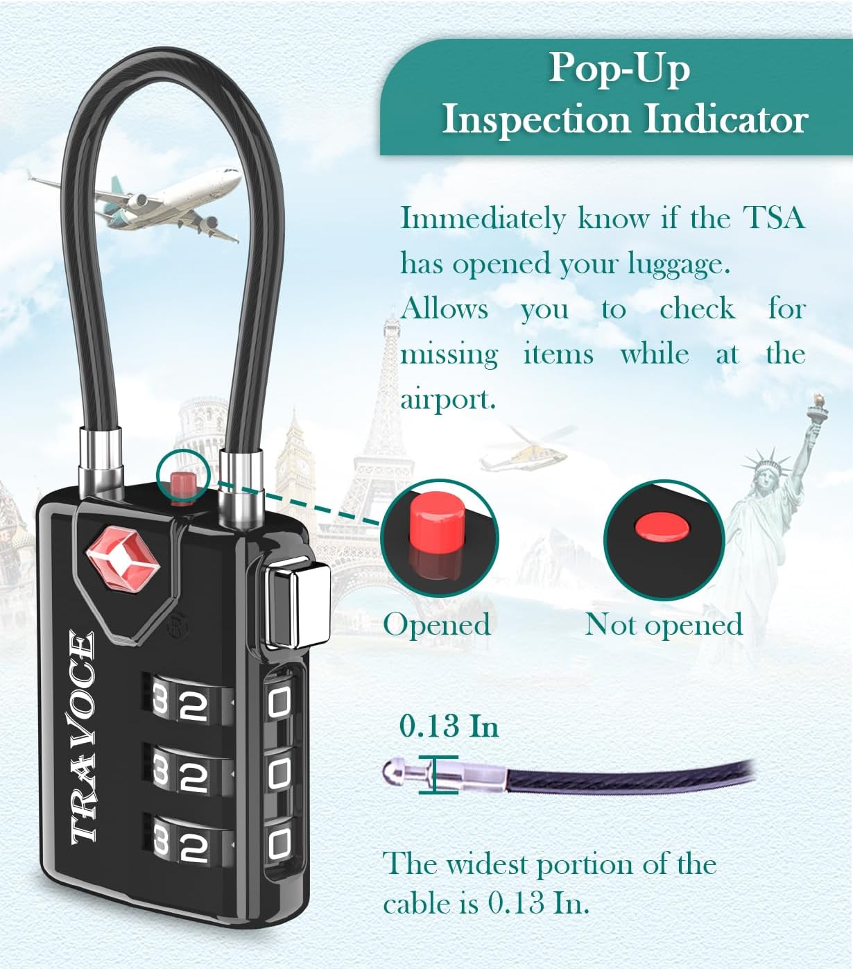 TSA Approved Luggage Locks, Travel Locks Which Also Work Great as Gym Locks, Toolbox Lock, Backpack and More, Black 1 Pack