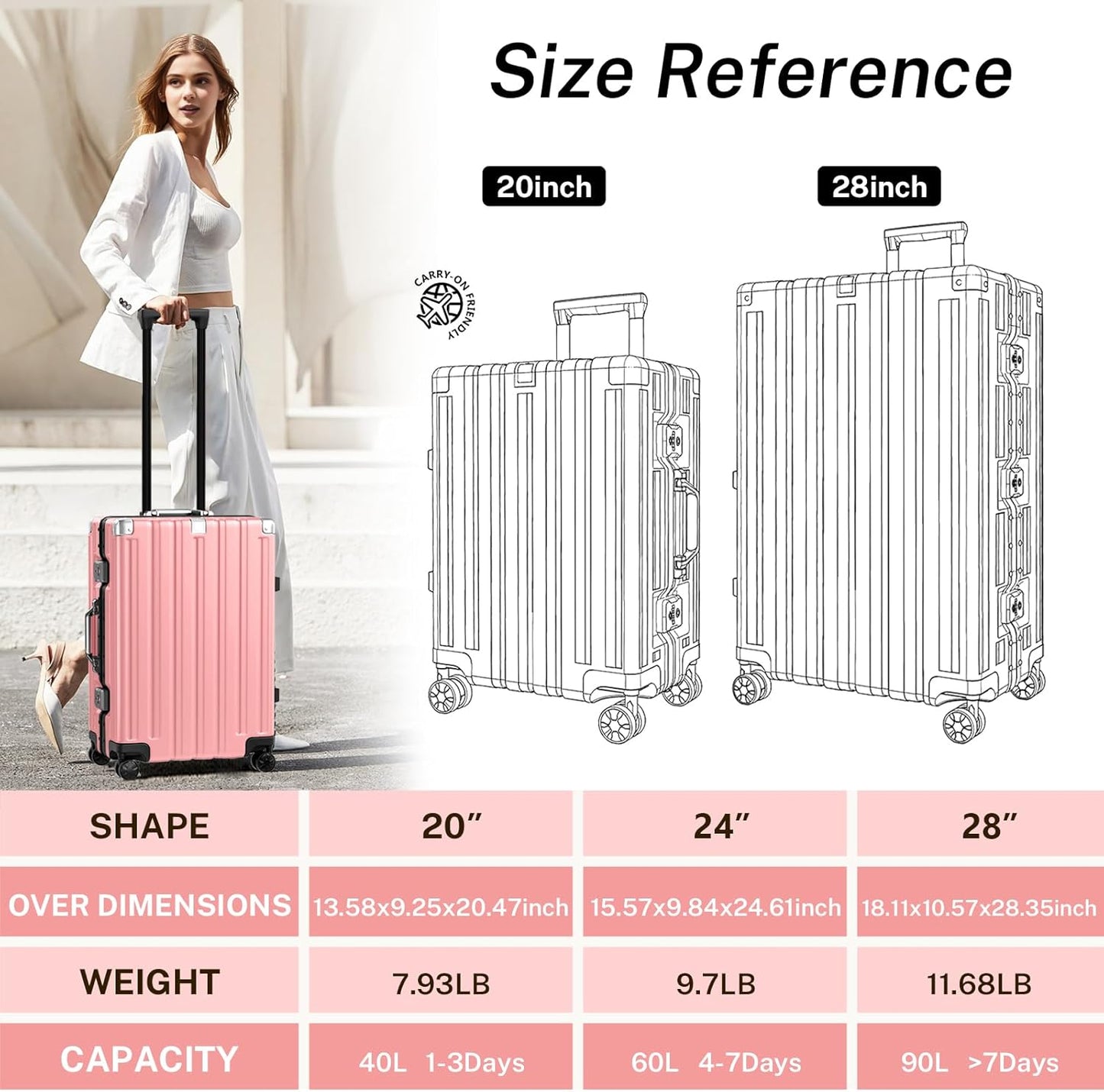 Krute Luggage 24 Inch Aluminum Frame Zipperless Suitcase with Spinner Wheels Checked Luggage PC+ABS Lightweight Hardshell