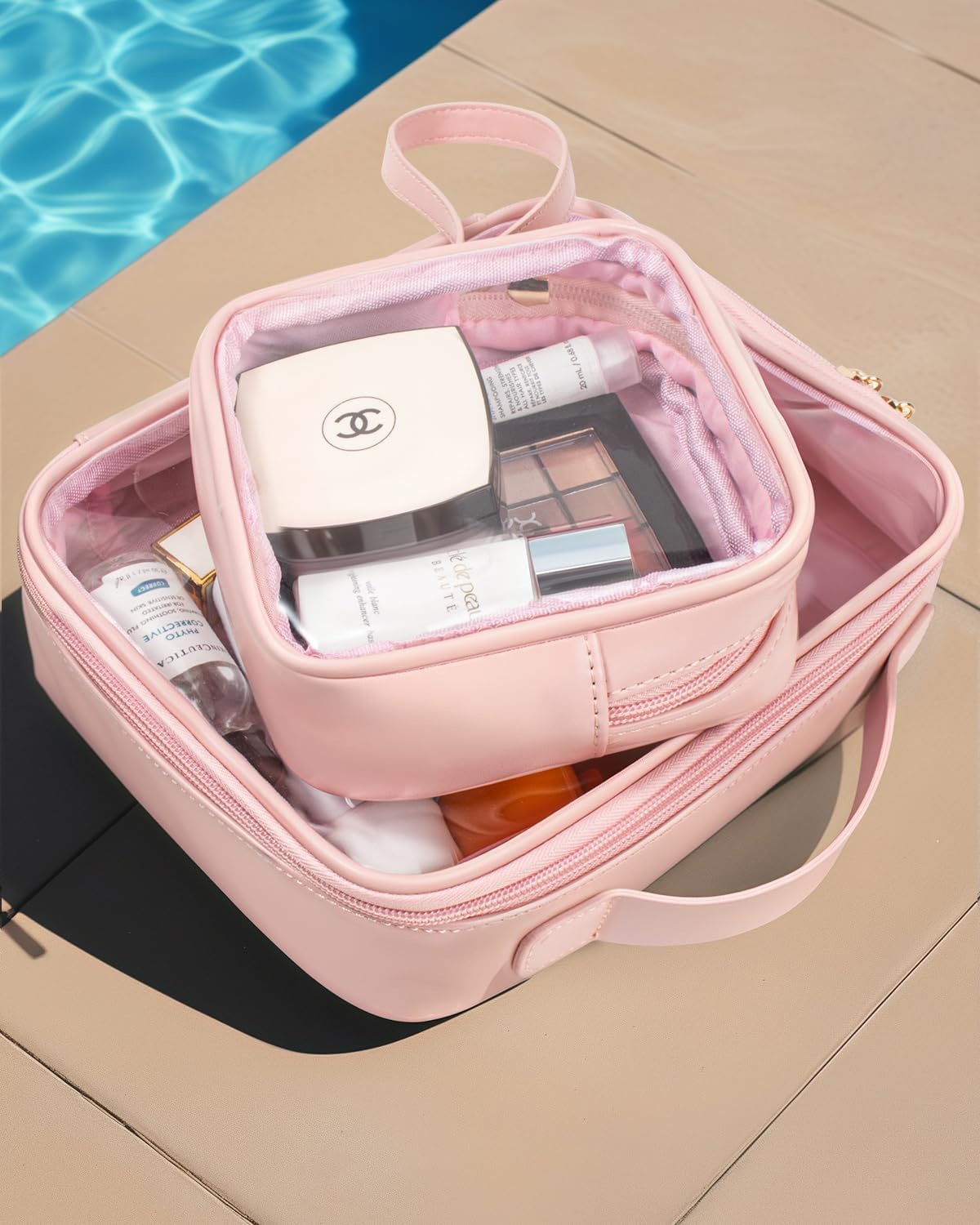 KOTORA TSA Approved Toiletry Bag with Mini Clear Makeup Bag PVC Cosmetic Bags for Women and Men, Carry on Airport Airline Compliant Bag Car Accessories for Women Men(A-Clear Pink)