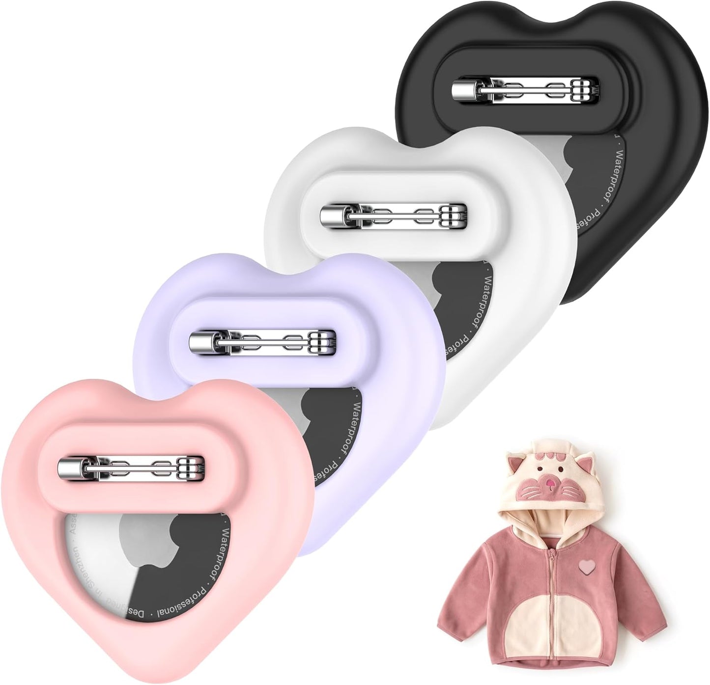 DDJ for AirTag Kids Hidden Case, 4 Pack for Apple Air Tag Tracker Holder for Kids with Invisible Pin, Anti Lost, for Children, Elderly, Shoes, Luggage, Pets Collar (Black White Pink Purple)