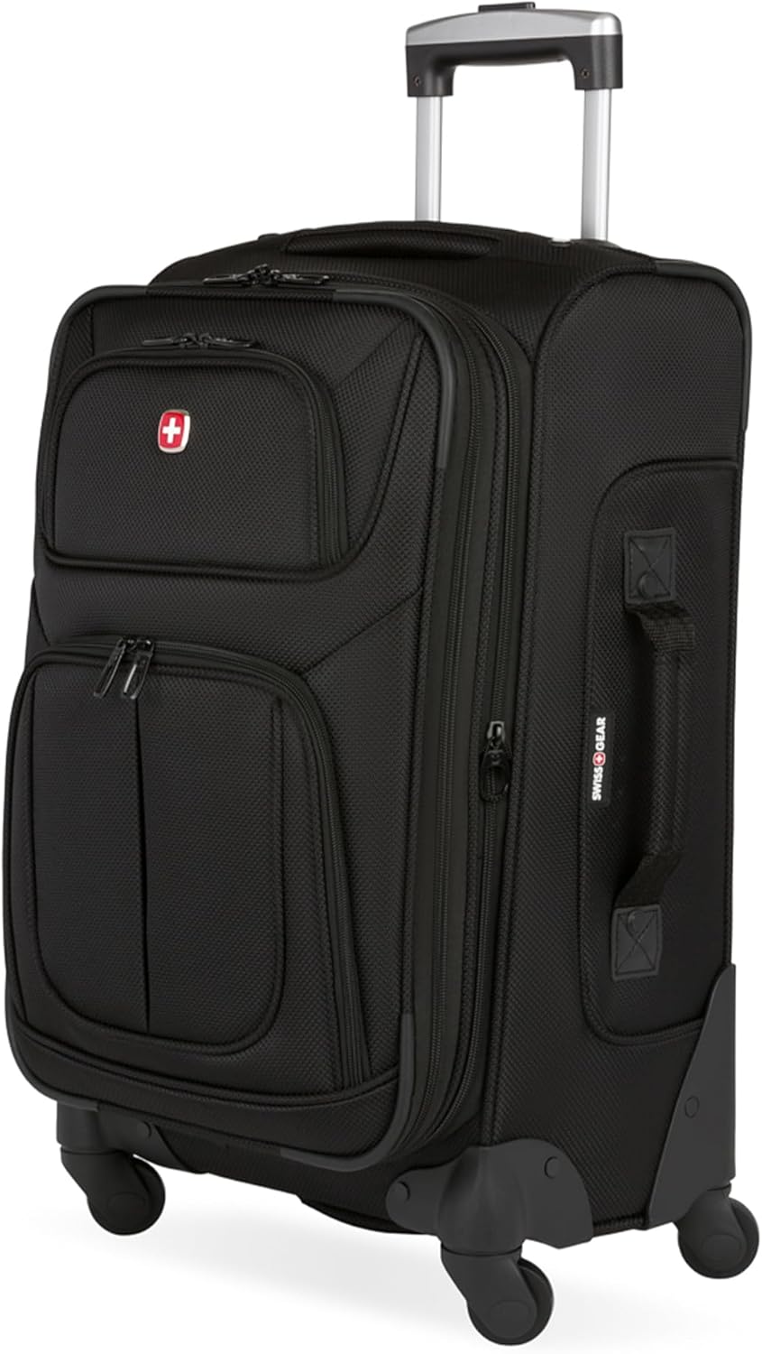 SwissGear Sion Softside Expandable Luggage, Black, Checked-Medium 25-Inch
