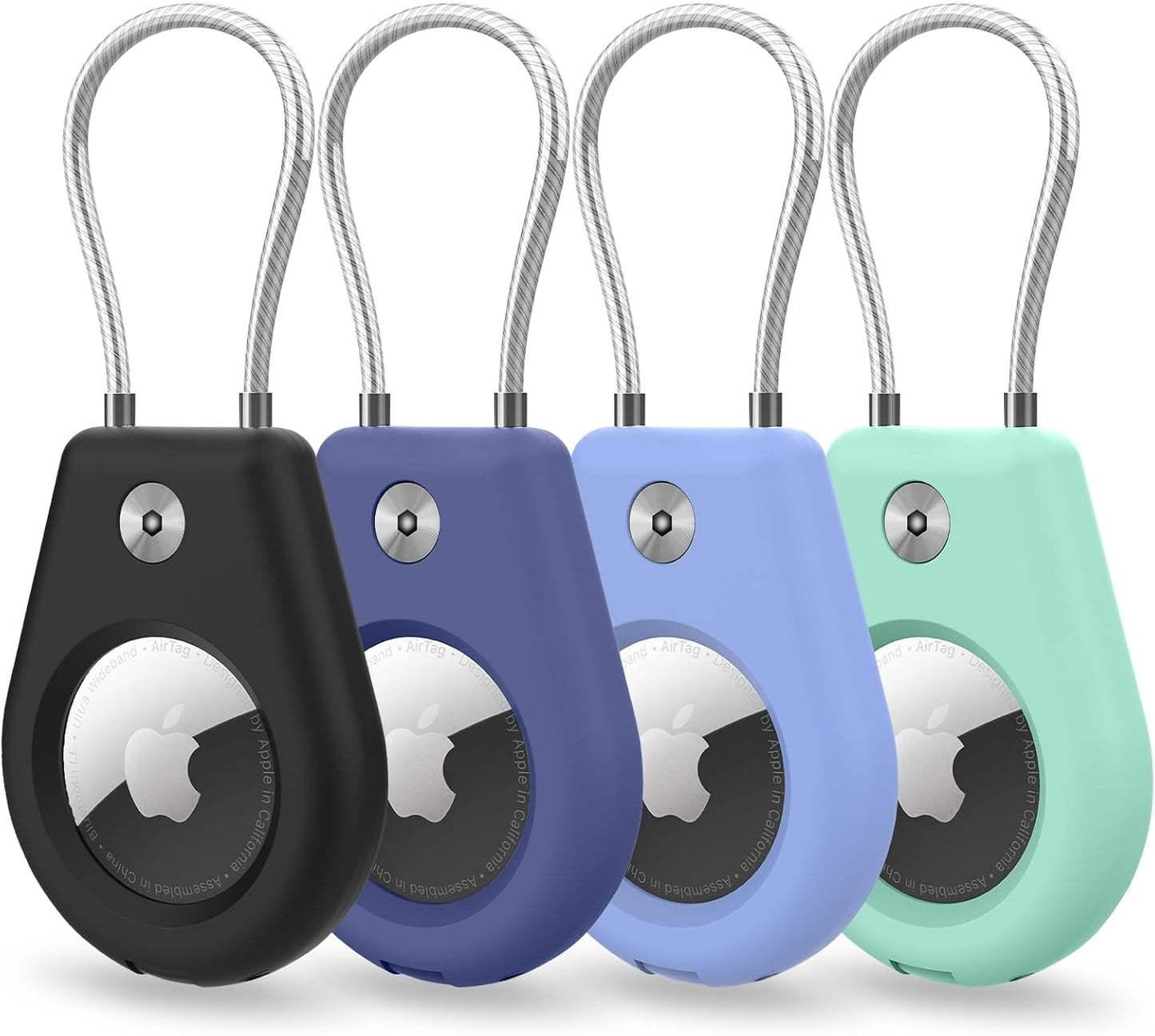 4 Pack Protect Case Compatible with Apple AirTag, Secure GPS Tracker Holder with Wire Cable Shockproof & Anti-Theif Suitable for Keychain, Keys, Luggage, Bags and Kids