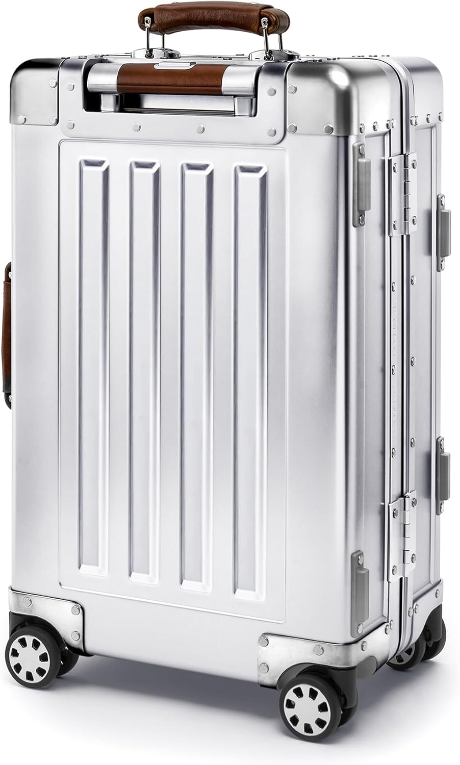 40L Cabin Travel Case – Full Aluminum Four Wheel Carry On Luggage, Italian Leather Handles