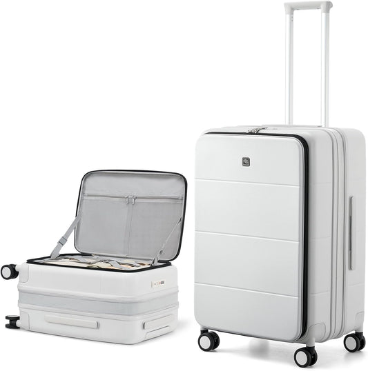 Hanke Hardside Expandable Checked Luggage, 24 Inch Top Opening Trunk Luggages with Spinner Wheels, All-PC Hard Shell Suitcase, Lightweight TSA Checked-Medium(Smoke White, 83L)