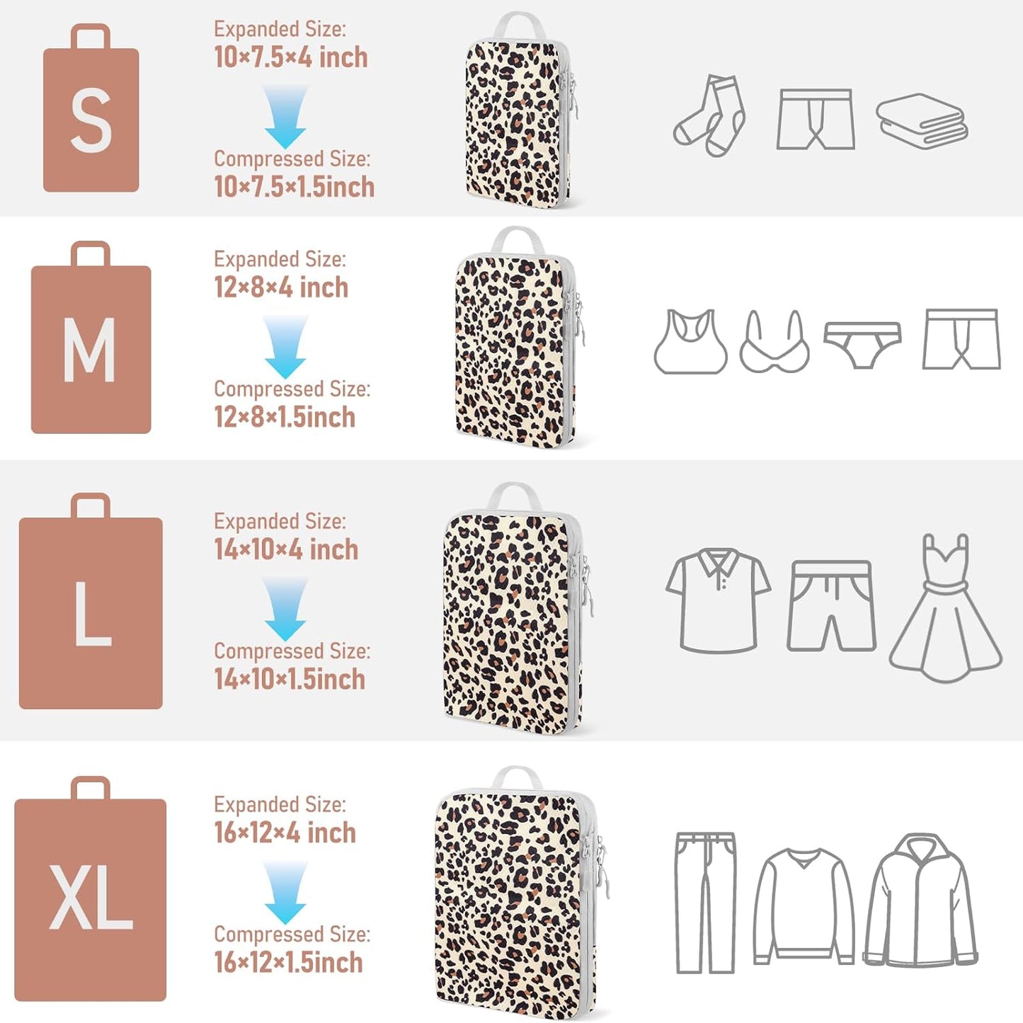 4-Piece Packing Cube Set - Lightweight Luggage Organizers for Travel, Vacation and Suitcases - Durable Accessories with Compression