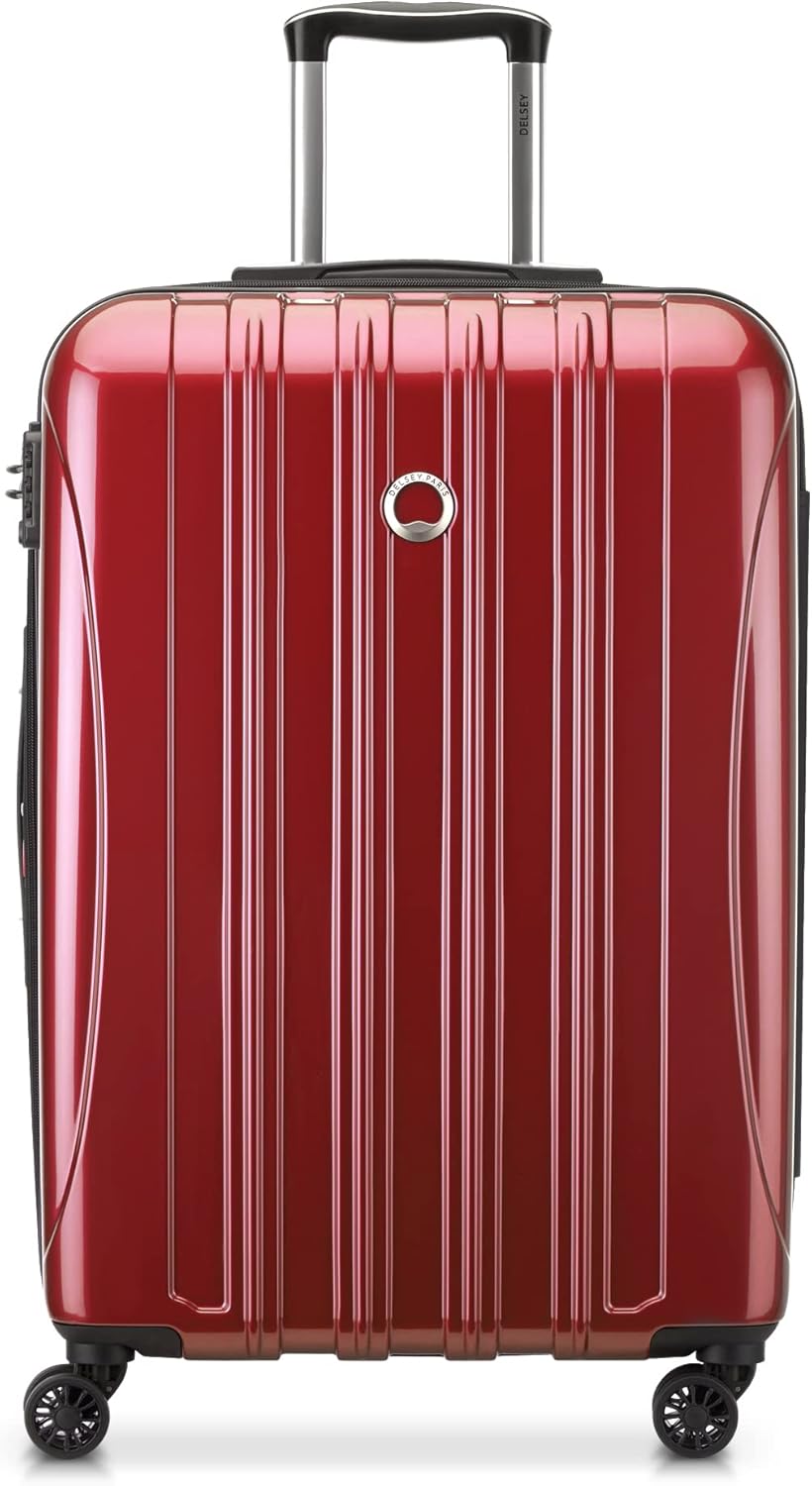 DELSEY PARIS Helium Aero Hardside Expandable Luggage with Spinner Wheels, Brick Red, Checked-Medium 24 Inch