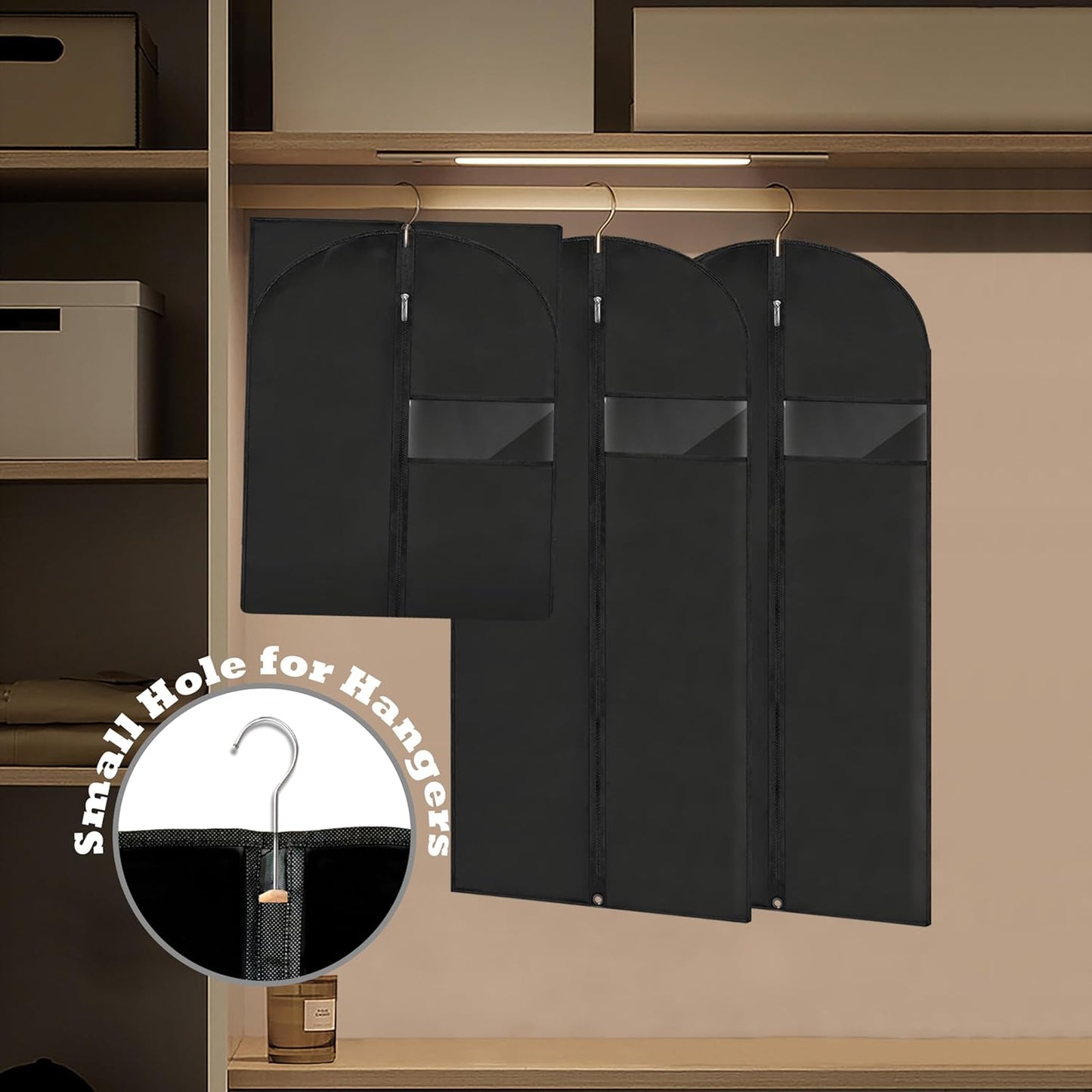 Garment Bags for Hanging Clothes, 45'' Suit Bag Cover for Storage and Travel, Dress Bags for Gowns Long (Black)