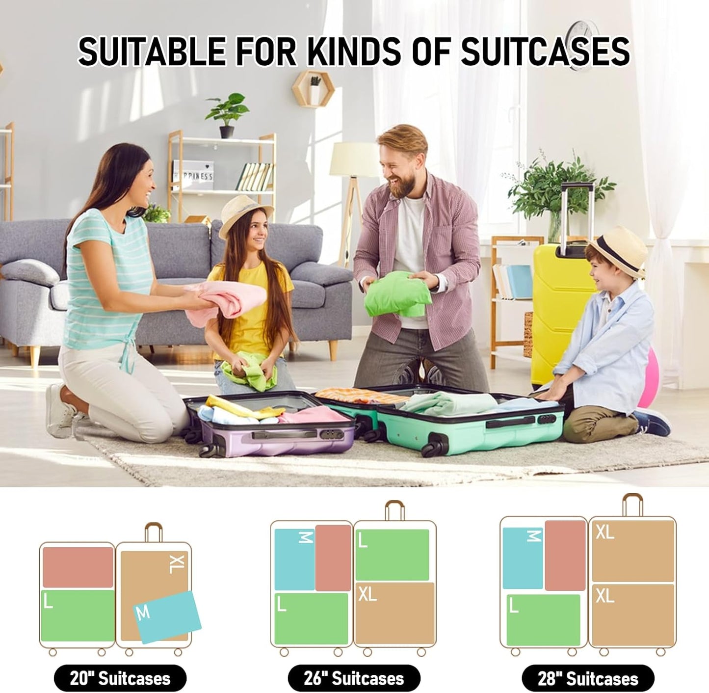 4-Piece Packing Cube Set - Lightweight Luggage Organizers for Travel, Vacation and Suitcases - Durable Accessories with Compression