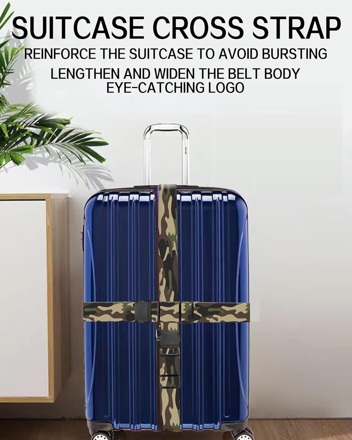 Luggage Straps for Suitcases, Adjustable Travel Belt, Durable Wide Luggage Strap, Cute Suitcase Strap Identifiers with Buckle, Bag Straps for Luggage, Classic Camouflage