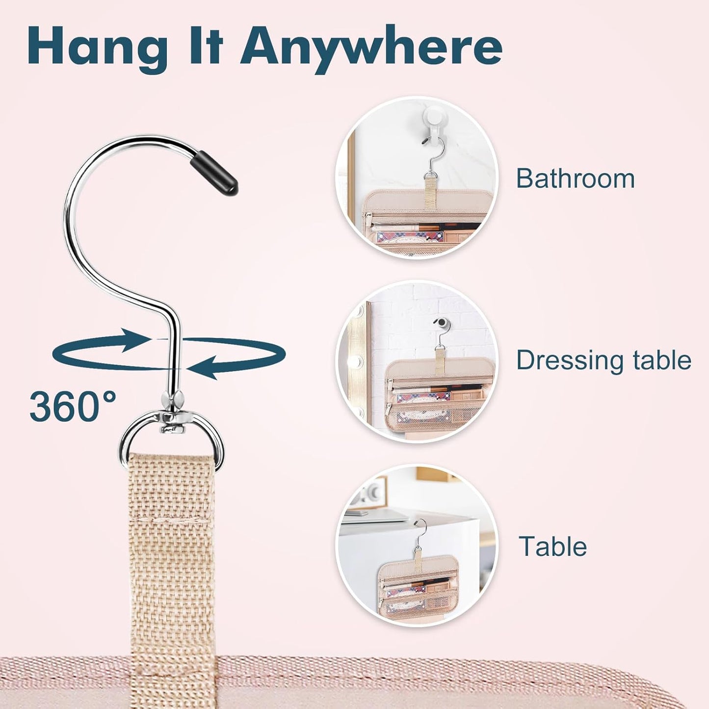 Wedama Toiletry Bag for Women, Medium Cosmetic Travel Bag, Hanging Toiletry Bag for Bathroom, Thickened PVC Waterproof Makeup Bag, Toiletries Bag for Travel Business Trips and Camping, Dark Blue