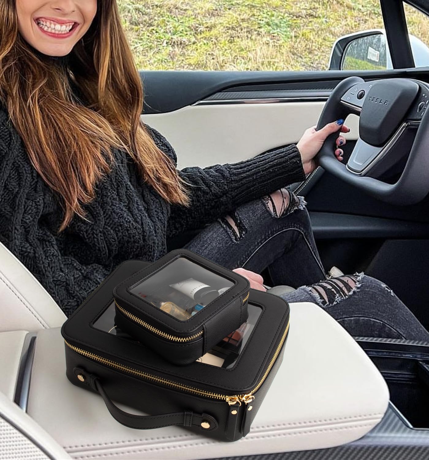 LETGO Clear Makeup Bags, TSA Approved Toiletry Bag with Zipper, Clear Makeup Organizer Large Fit Carry-on Travel Essentials,Clear Cosmetic Bags for Women Men (Large-Black)