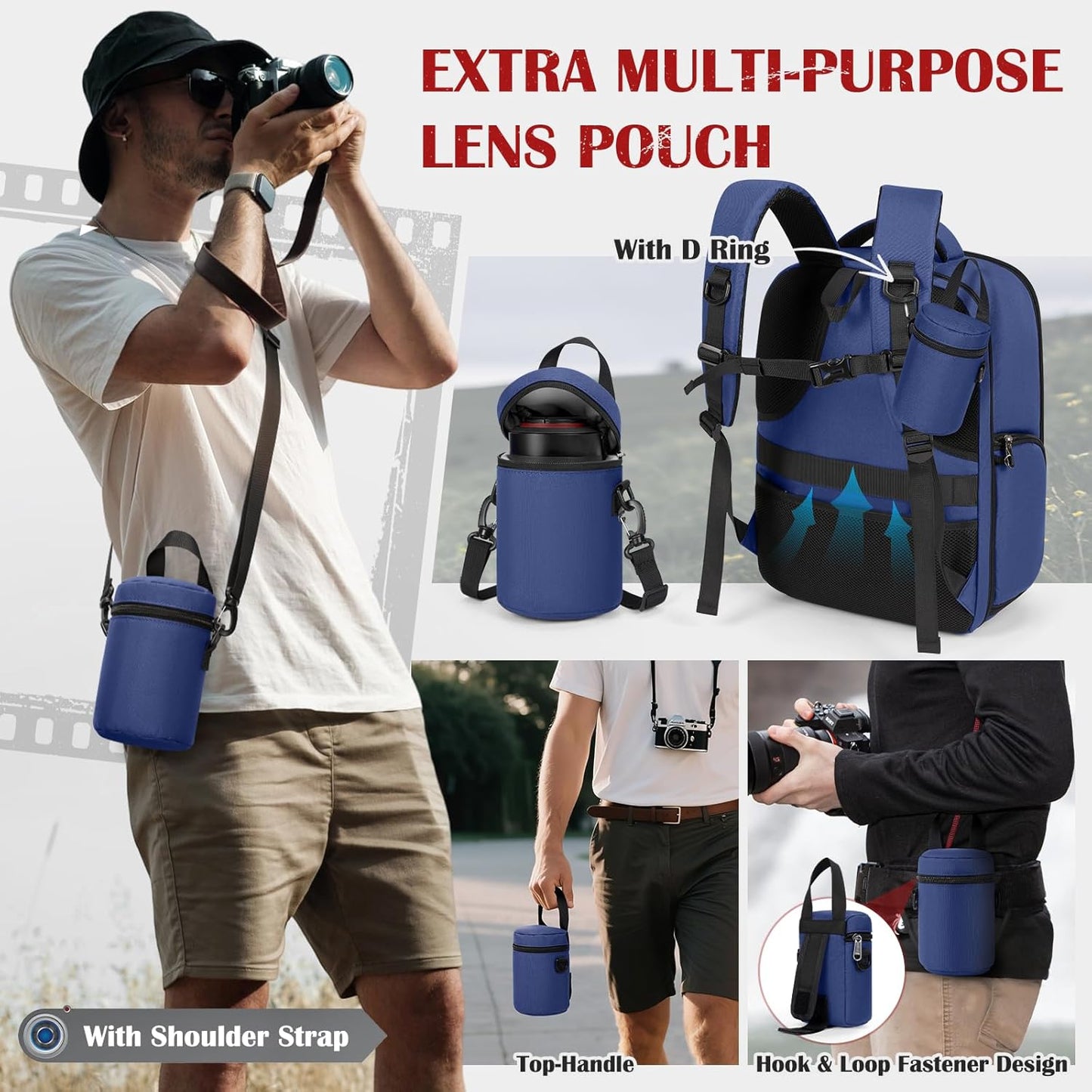 SDYSM Camera Backpack, Large Camera Bag for Photographers Professional DSLR/SLR Mirrorless Camera Case Compatible for Sony Canon Nikon, Blue