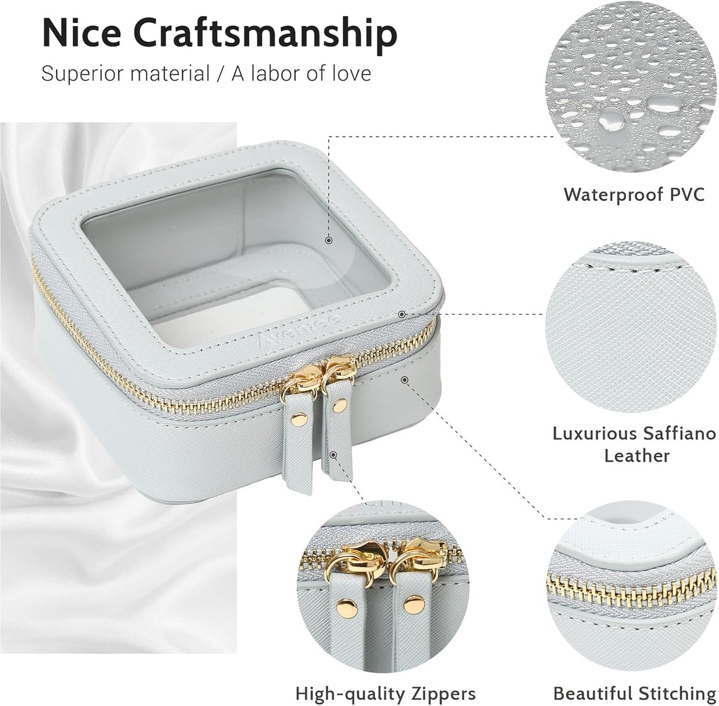 Aveniee Mini Clear Makeup Bag, Small Cosmetic Bags Travel Toiletry Pouch Organizer, TSA Approved Make up Case with Zipper, Car Bag for Essentials,Blue