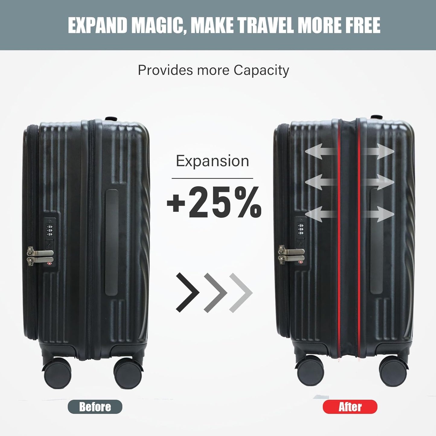 buy 0ne get 0ne free! 20 Inch Expandable Carry on Luggage PC Hard Shell TSA Suitcase Top Opening 360°Rolling Wheels Travel Luggage Suitcase(Black)