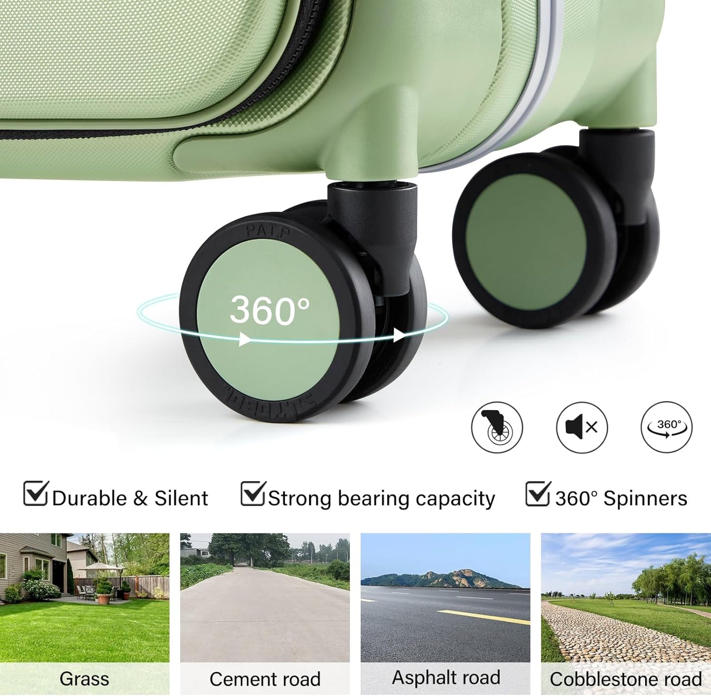 Hanke Top Opening Carry On Luggage, 20 Inch Zipperless Aluminum Frame Wide Handle Luggage, All-PC Hard Shell Trunk Suitcase with Spinner Wheels, TSA Airline Approved (Bamboo Green, 40L)