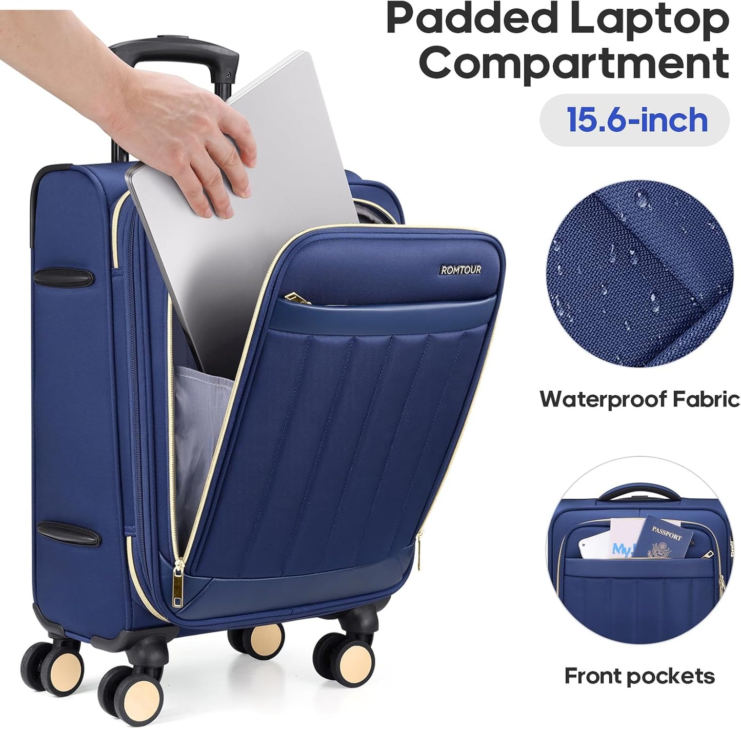 Softside Carry On Luggage 20 Inch Expandable Carry On Luggage 22x14x9 Airline Approved with Spinner Wheels & TSA Lock, Waterproof Large Capacity Suitcase Travel Bag for Men and Women