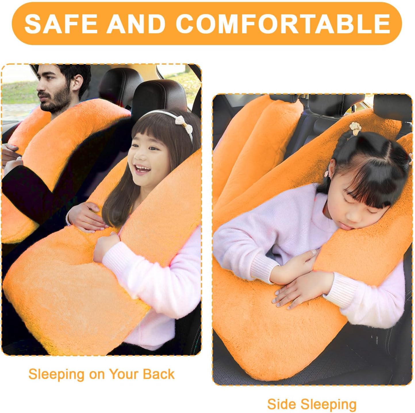 Travel Pillow, Travel Pillow for Kids, Sleeper Hold Pillow Travel, Removable U-Shaped Pillow for Adults and Children to Support Head and Body in The Back Seat of Long Car Trips (Orange)
