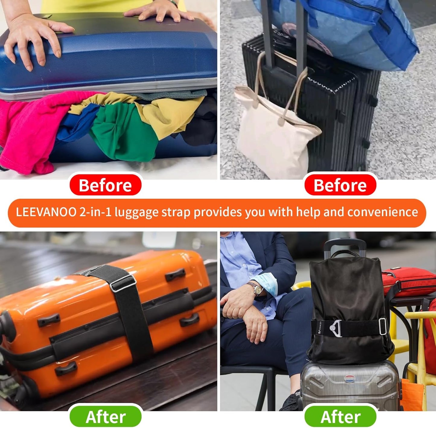 Luggage Straps for Suitcases Add a Bag Luggage Strap,2-in-1 Travel Belt for Luggage Straps Travel Belt Over Handle for Carry On Bag Adjustable Suitcase Belts Airport Travel Accessories Black