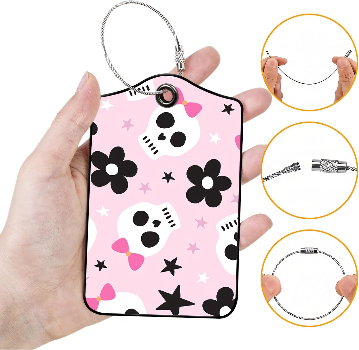 Luggage Tags for Suitcases, 2-Pack PU Leather for Cruise & Travel, Baggage ID Tags with Privacy Cover & Address Card, Durable Metal Ring, Kids Adults Travel Accessories, Sweet Punk Skulls